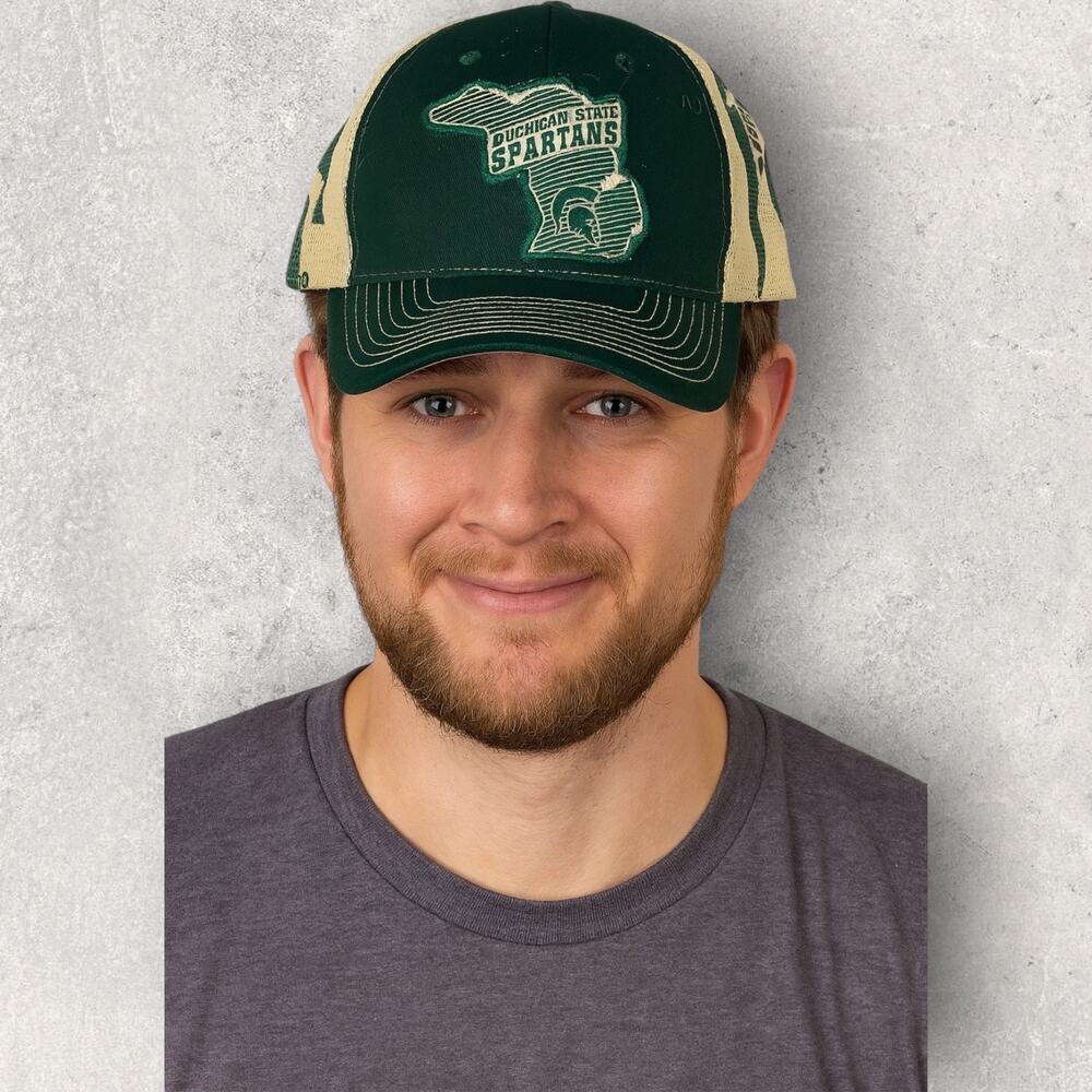 Michigan State Spartans Green Tan Mesh Trucker Hat Adjustable Vintage Cap